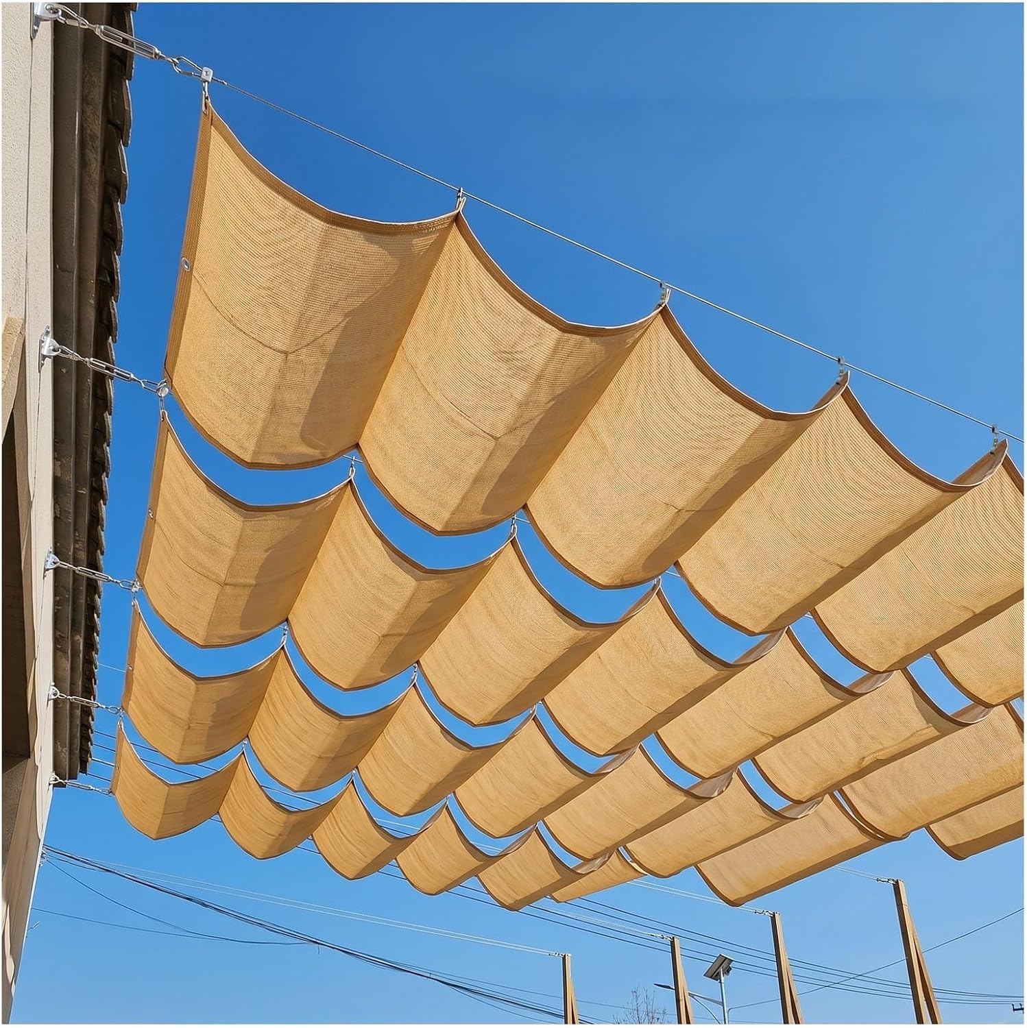Retractable Sun Shade Canopy Cover Sliding Wave Shade Sail，Outdoor Hang Down U Shape Porch Wave Awning，for Pergola Patio Deck Yard Gazebo Outdoor，with Mounting Kit(W2.2*L14m/W7.22*L45.93ft)