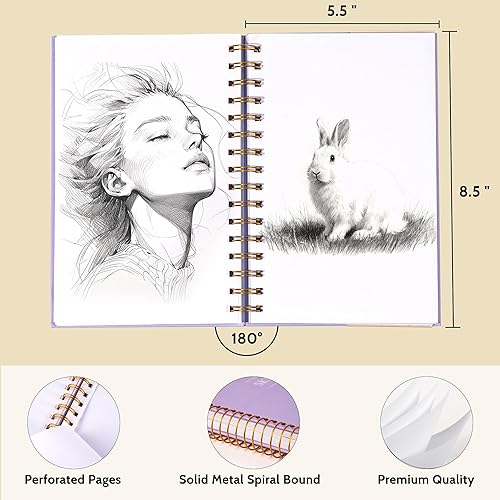 Miniatura 7 de Yoment Cuaderno de bocetos de 5.5 x 8.5 pulgadas, pequeño cuaderno de bocetos para dibujar, 100 hojas (68 libras100 gsm) bloc de bocetos en espiral