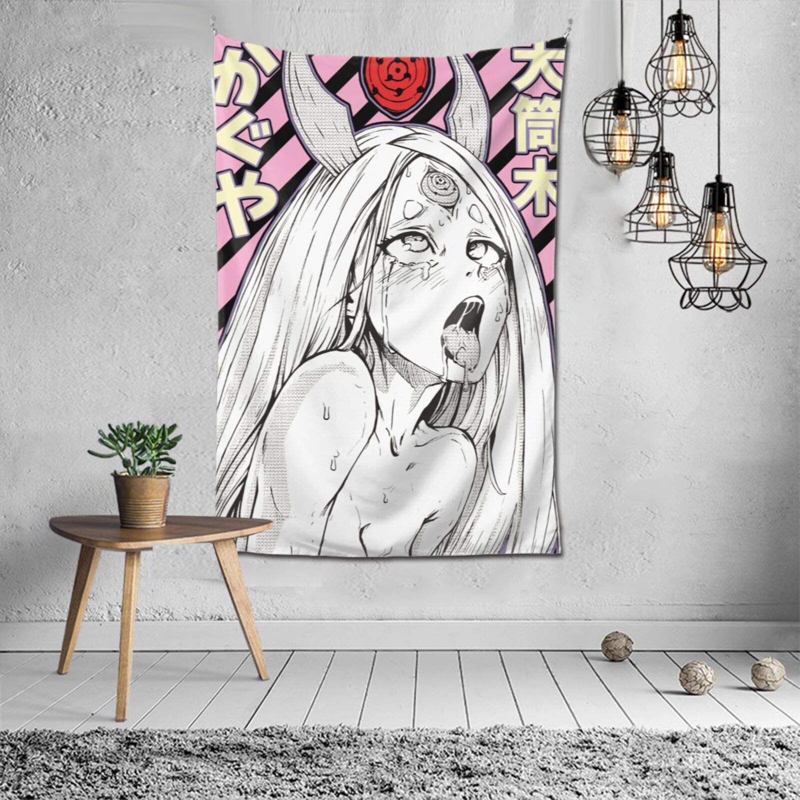 BLACKbiubiubiu Ahe-gao Tapestry Japan Anime Tapestries Wall Hanging Bedding Wall Art Home Decor Room Background Cloth Bed Head Hanging Cloth Bedroom Wall Cloth Tapestrys Apartment Dorm Gifts 60X40