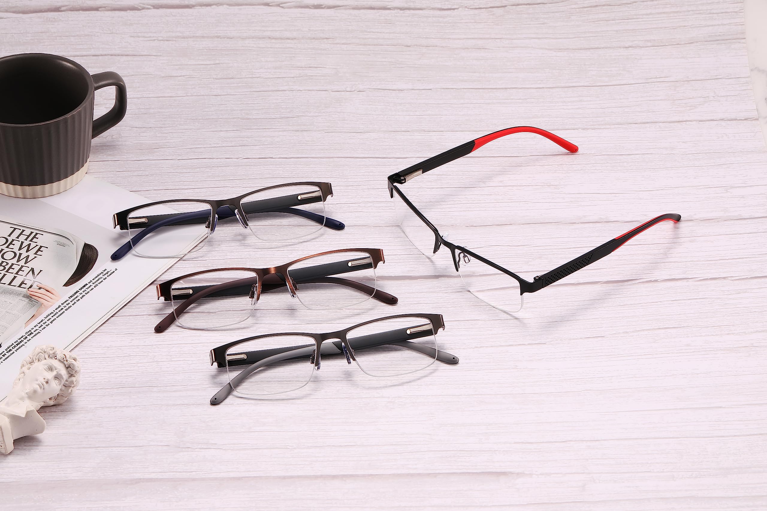 Pack de 4 Gafas de Lectura Hombre Lector Ordenador con Bloqueo de Luz Azul Rojo Café Gris 1.25X US