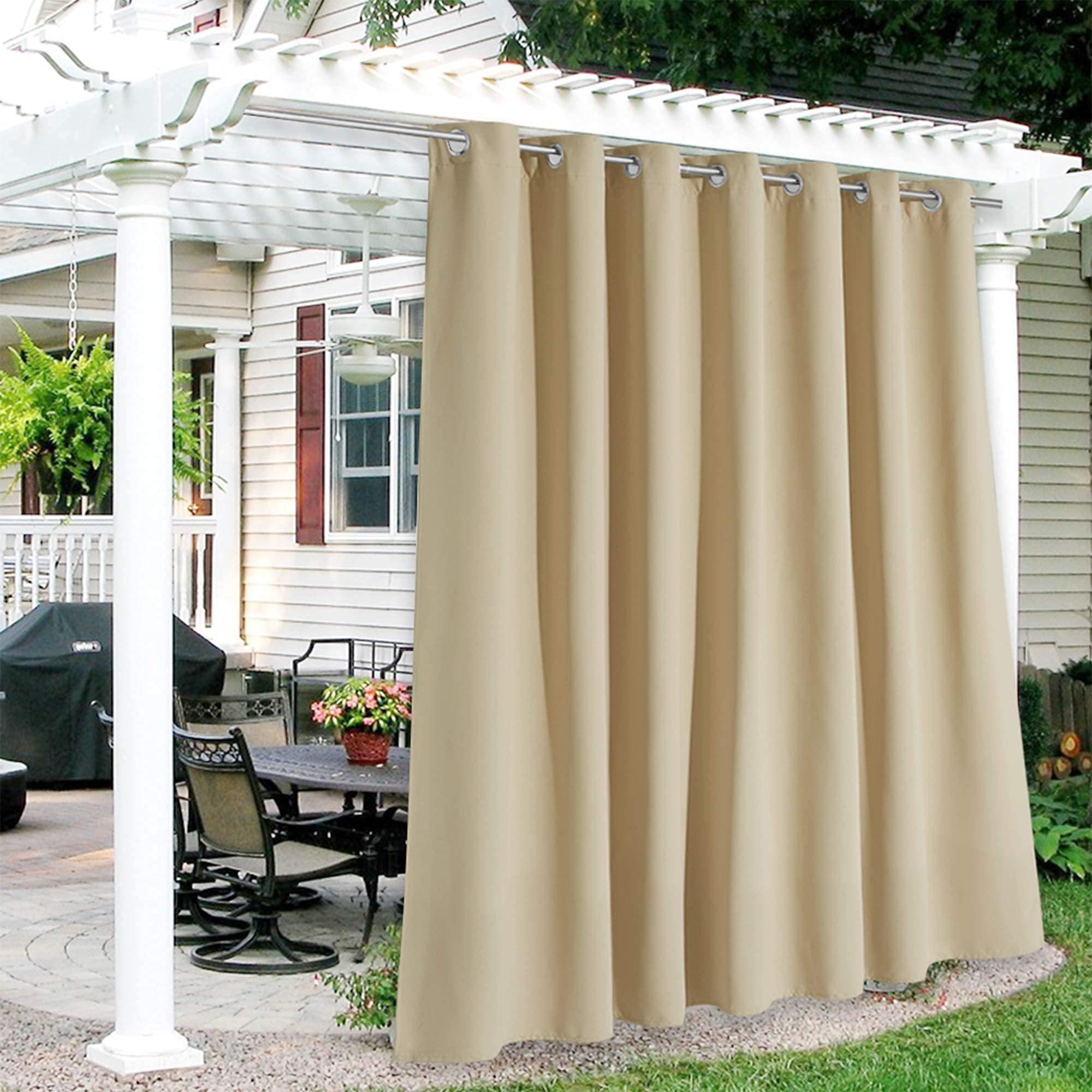 RYB HOME Patio Curtains Outdoor - Summer Heat UV Shade Thermal Insulated Vertical Blind Waterproof for Porch Gazebo Canopy Pool House Sun Room Decor, 100 Width x 108 inch Length, 1 Panel, Beige