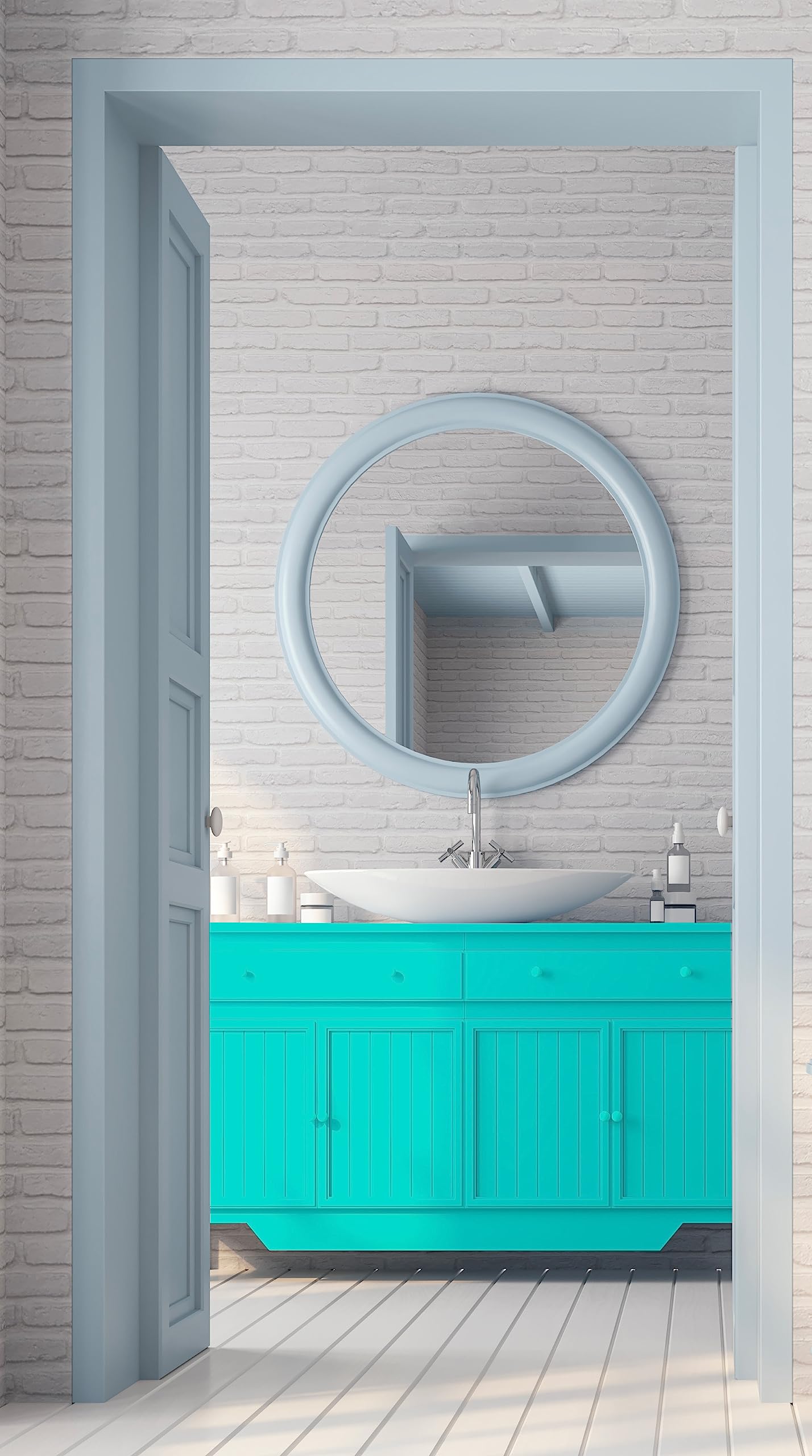 Pintura para muebles de cocina y baño con laca de poliuretano de un componente de satén Aqua PU Mono, 750 ml, 7,5 m², azul turquesa