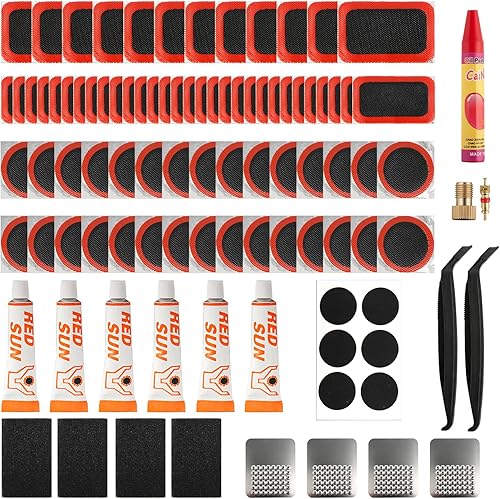 Kit de reparación de neumáticos de bicicleta, kit de parche de tubo de bicicleta de 101 piezas con parches de vulcanización y pegamento de