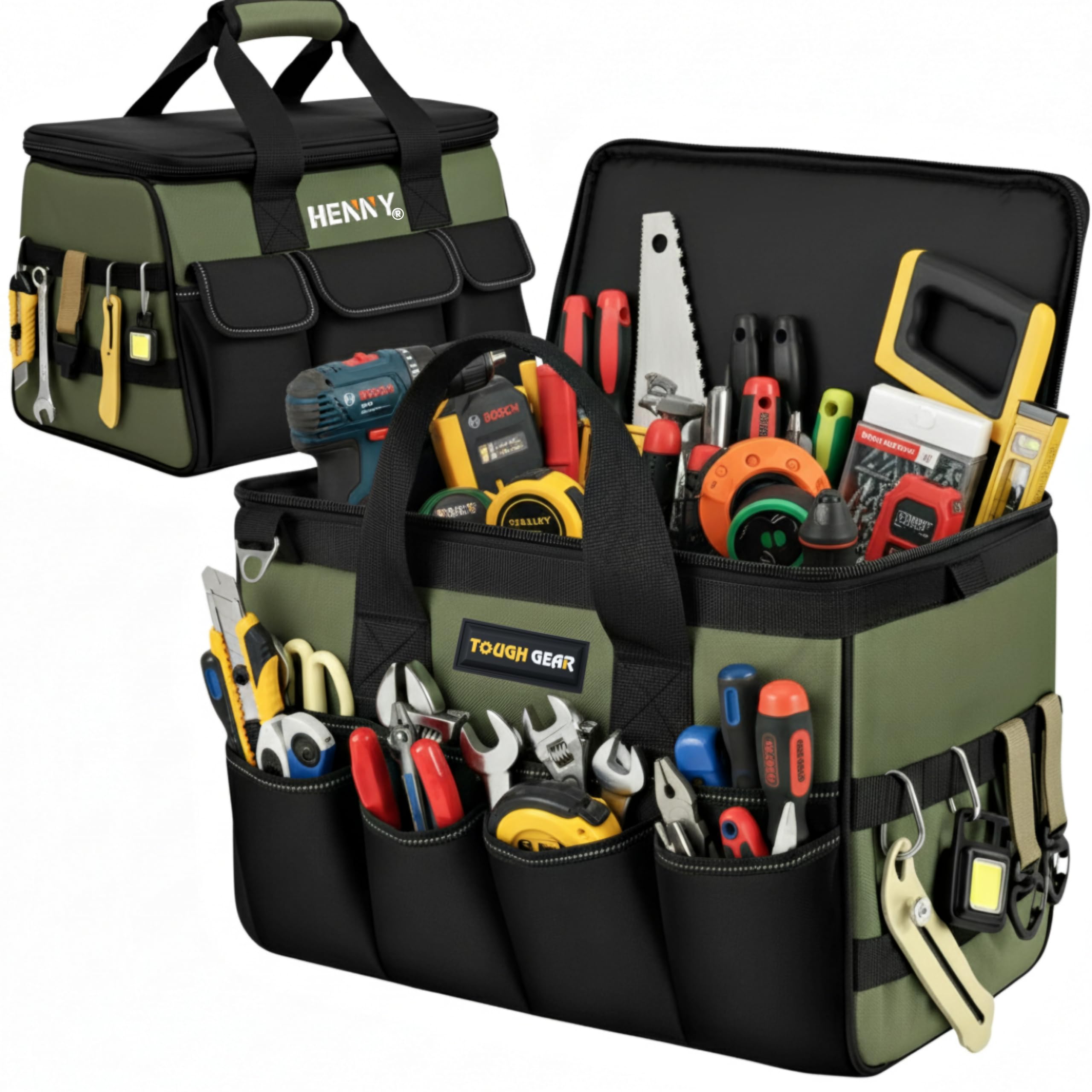 Tough Gear 2.0 Heavy Duty Tool Bag Organizer 18-Inch 20-Pocket Premium Urban CORD Storage Organizer, Large Zipper, Strong, Electrician Technician, Industrial, Multipurpose Tool Bag 750 days warranty.