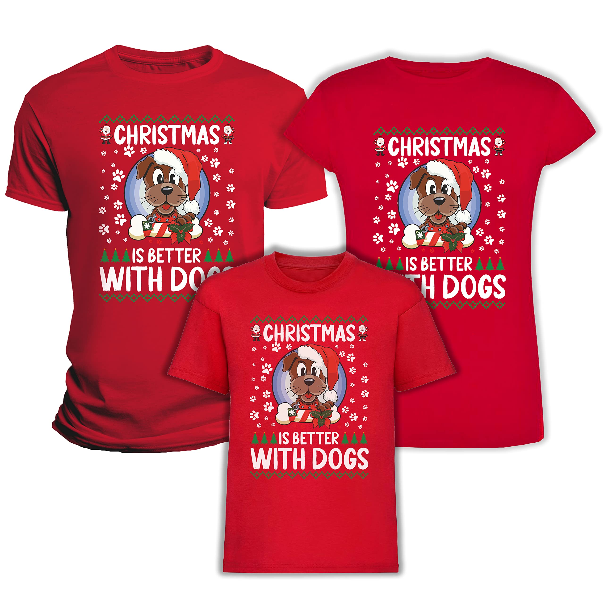 Tris Famiglia Magliette Natale - 3 Tshirt - Animali - Cane - Gatto - Dog - Cat - Animali Domestici - Animalista - papà - Mamma - Baby