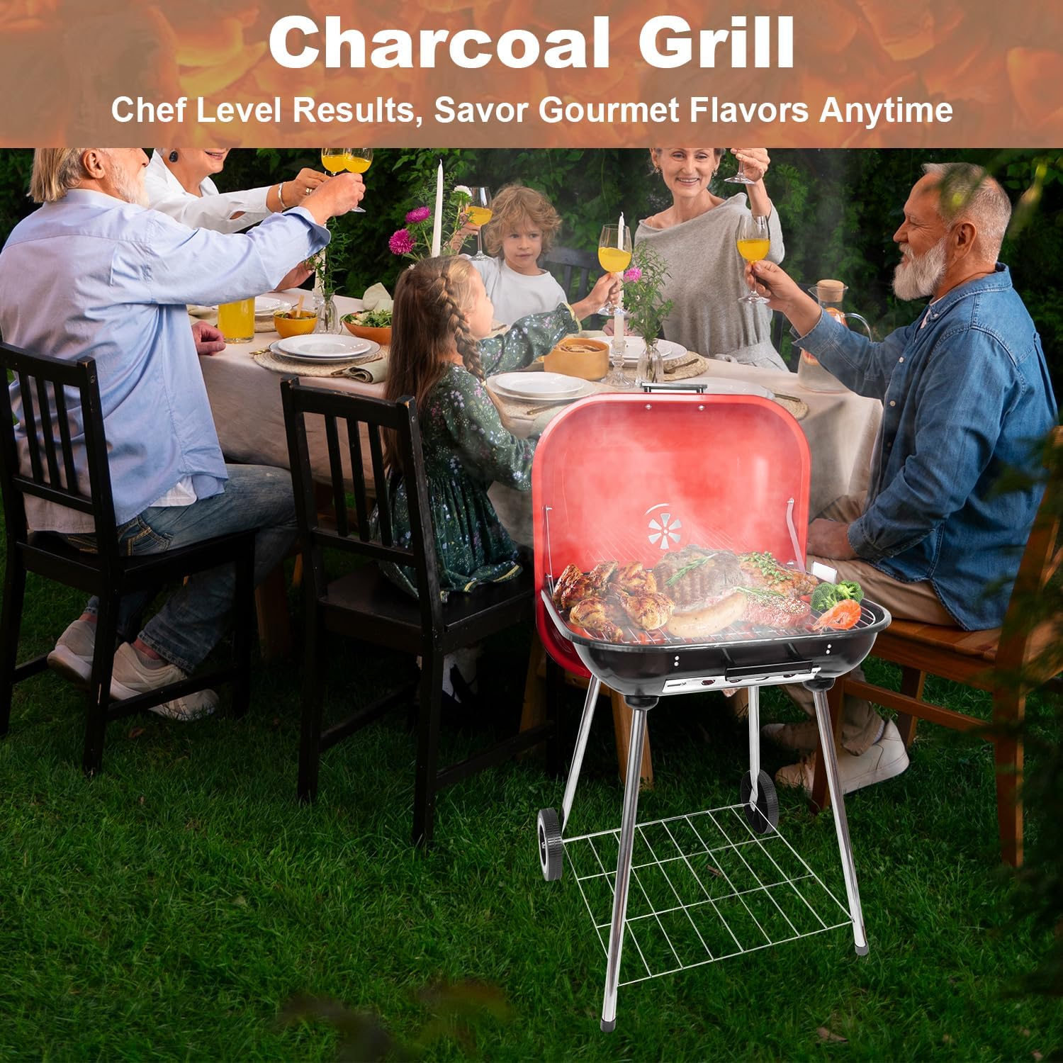 Clearance discount Red Charcoal Grills 22.4inch - Portable grill with wheer and handle, RED grill