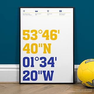 Leeds, Elland Road' Stadium Coordinates, Prints and Posters, Football Gifts By Dinkit
