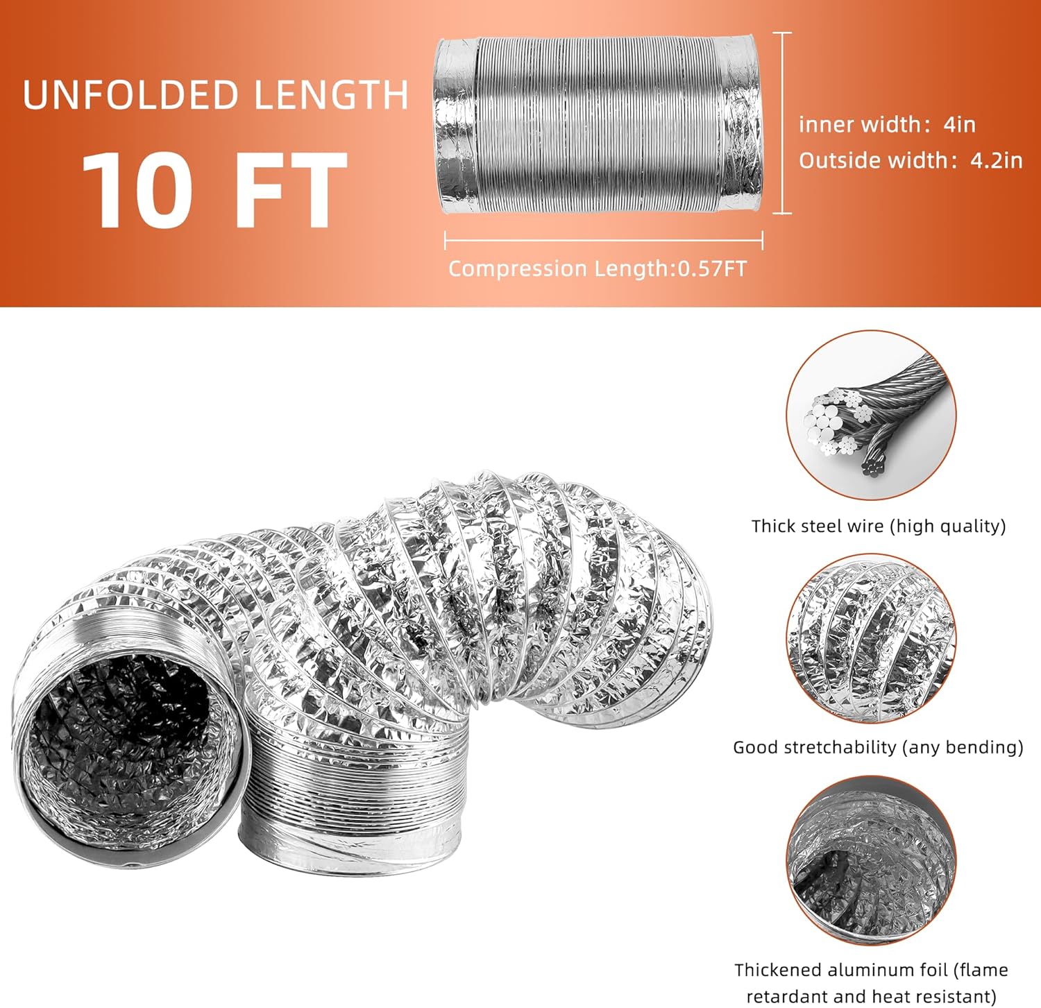 [Upgraded]AMI PARTS TDIDVKZW Indoor Dryer Vent Kit with 4-Inch by 10-Foot Proflex Duct, White, 4 Inch thumbnail