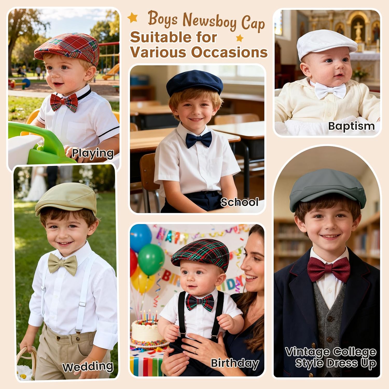 Boy Hat Newsboy Cap 2pcs Vintage Drivers Cap with Adjustable Bow Tie Infant Beret Flat Hat