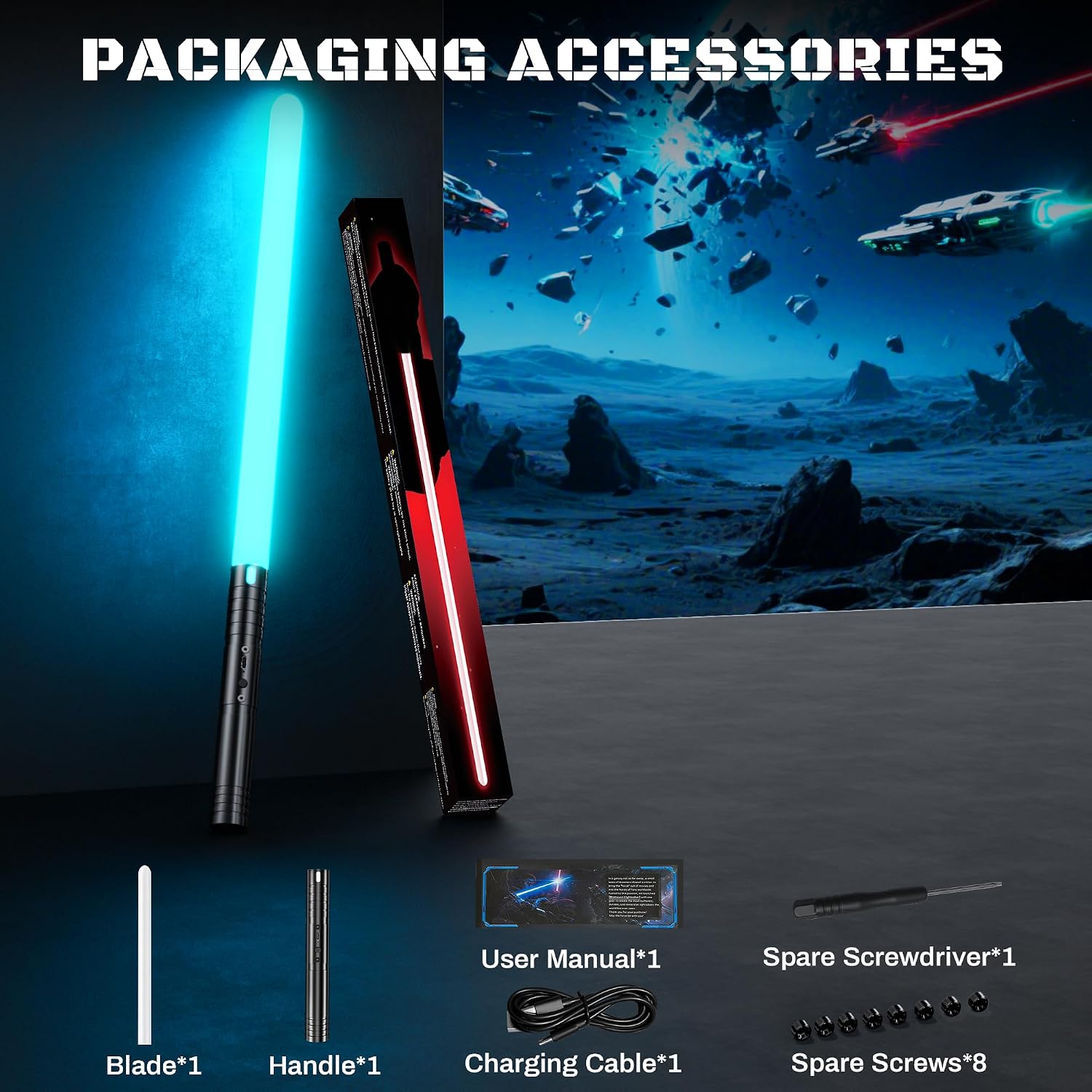 Lightsaber, Mini Light Saber with RGB 20 Colors and 3 Modes, Type-C Rechargeable Lightsabers with Metal Handle, Light Sword Toy for Kids Christmas Halloween Birthday Gift, 23.4in, 1PC