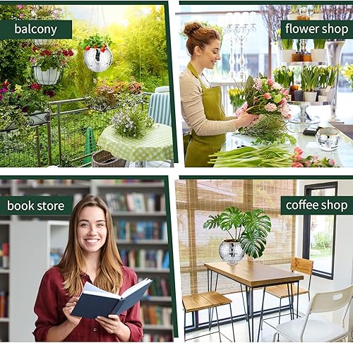 Miniatura 5 de Remerry 6 macetas de bola de discoteca de 3 pulgadas con espejo, maceta colgante bohemia con cadena y anillos de madera para plantas de interior y