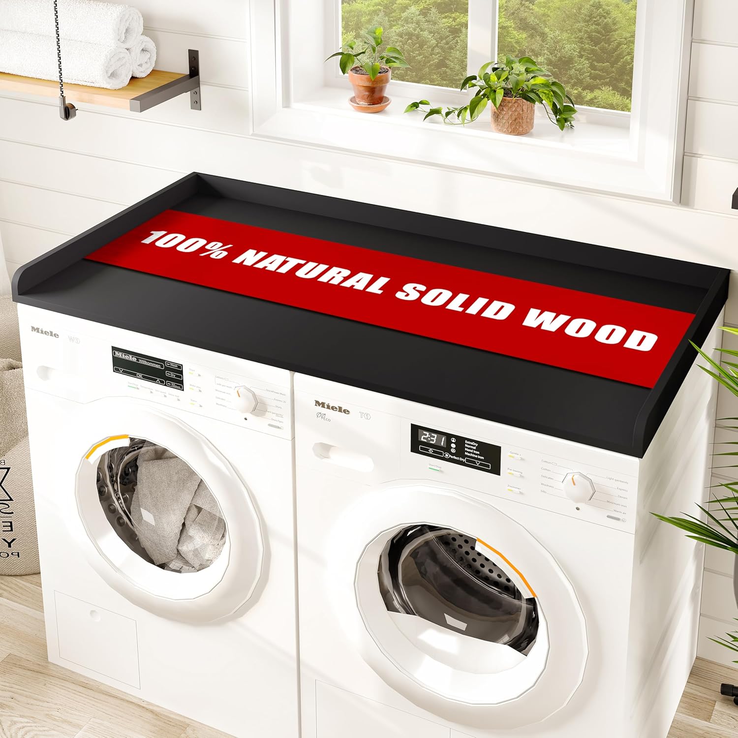 Avana (100% Natural Solid Wood Washer Dryer Countertop – Black Pine Laundry Countertop with Raised Edges, 54” x 27.5” Counter Top for Washer and Dryer, Laundry Room Organizer & Tabletop