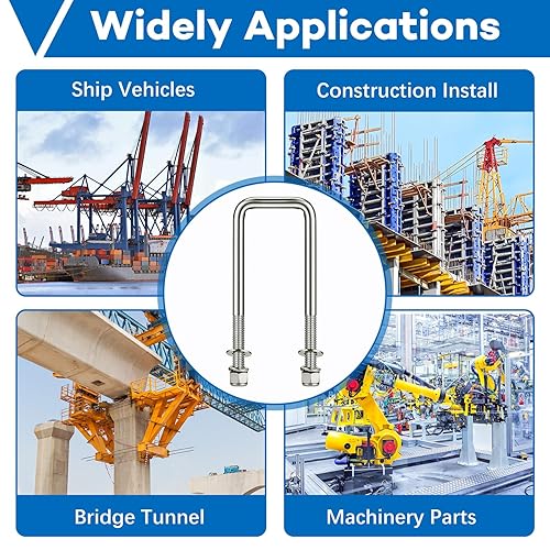 Miniatura 14 de Hotop - 4 pernos en U cuadrados de acero inoxidable 304 con arandelas y tuercas, perno en U resistente para veleros, remolques, automóviles, pieza