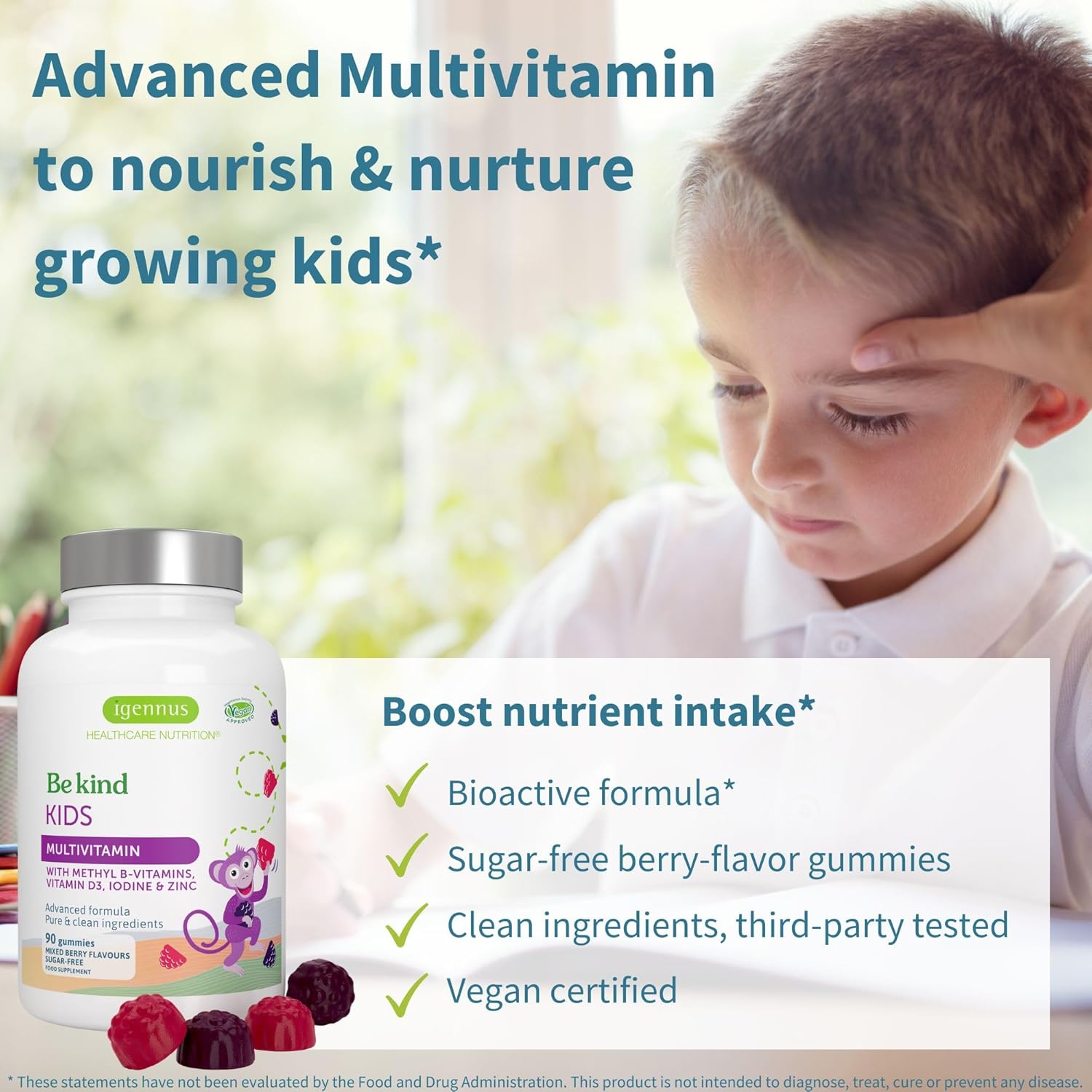 Igennus Methylated Kids Multivitamin Gummy + Gentle Buffered Vitamin C Chewable 500mg, Kids Brain & Immunity Bundle 4y+, with B-Vitamins & Vitamin D + Sugar Free & Vegan - Image 2