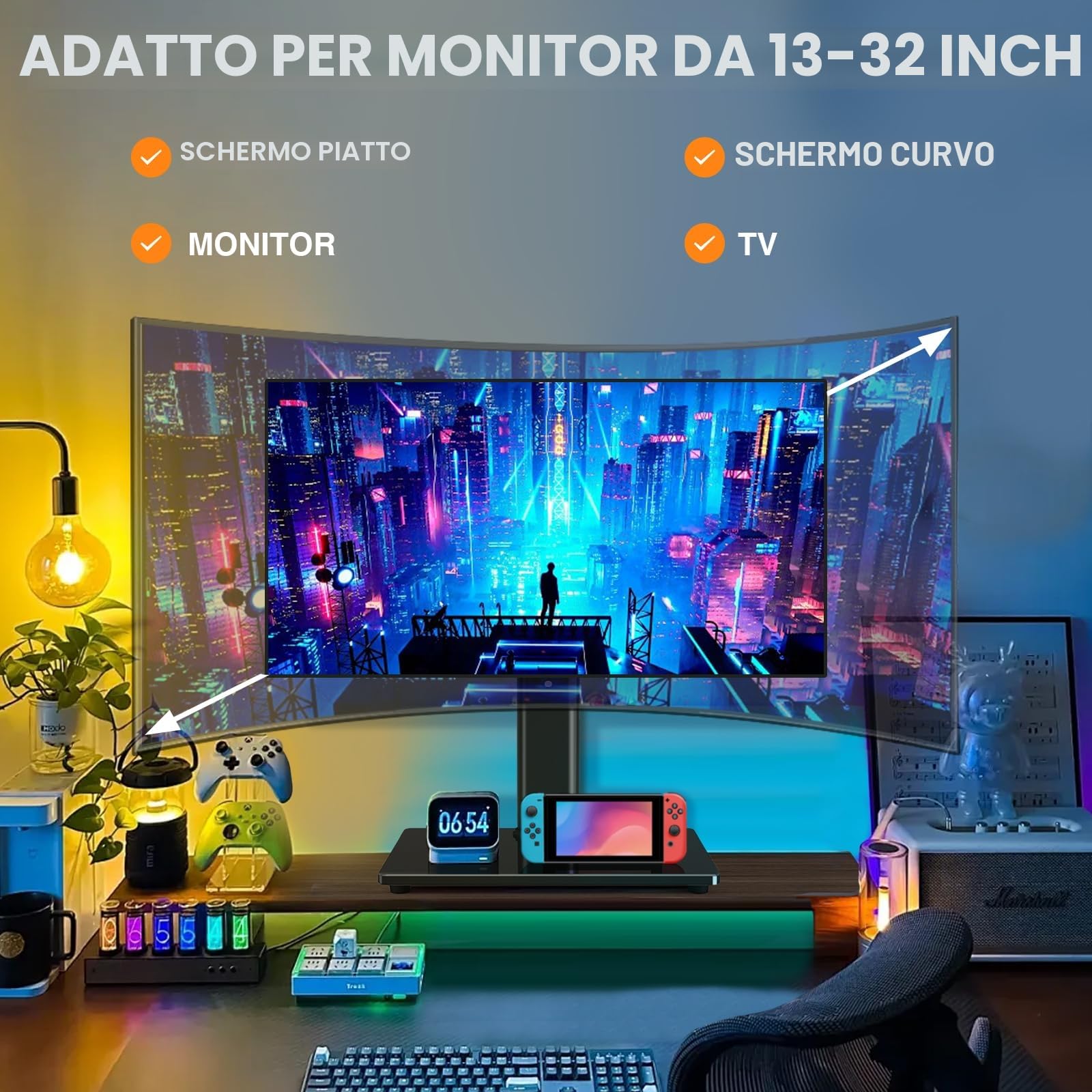 5Rcom Vesa - Supporto da scrivania autoportante per PC da 13-32 pollici, con regolazione dell'altezza girevole, VESA max 100 x 100 mm, peso massimo 10 kg