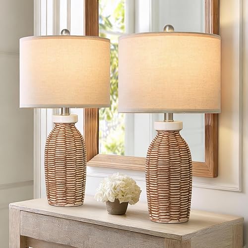 Miniatura 10 de Lámparas de mesa de 22.75 pulgadas para dormitorio, sala de estar, juego de 2 lámparas boho de casa de campo, mesita de noche, pequeña, rústica,