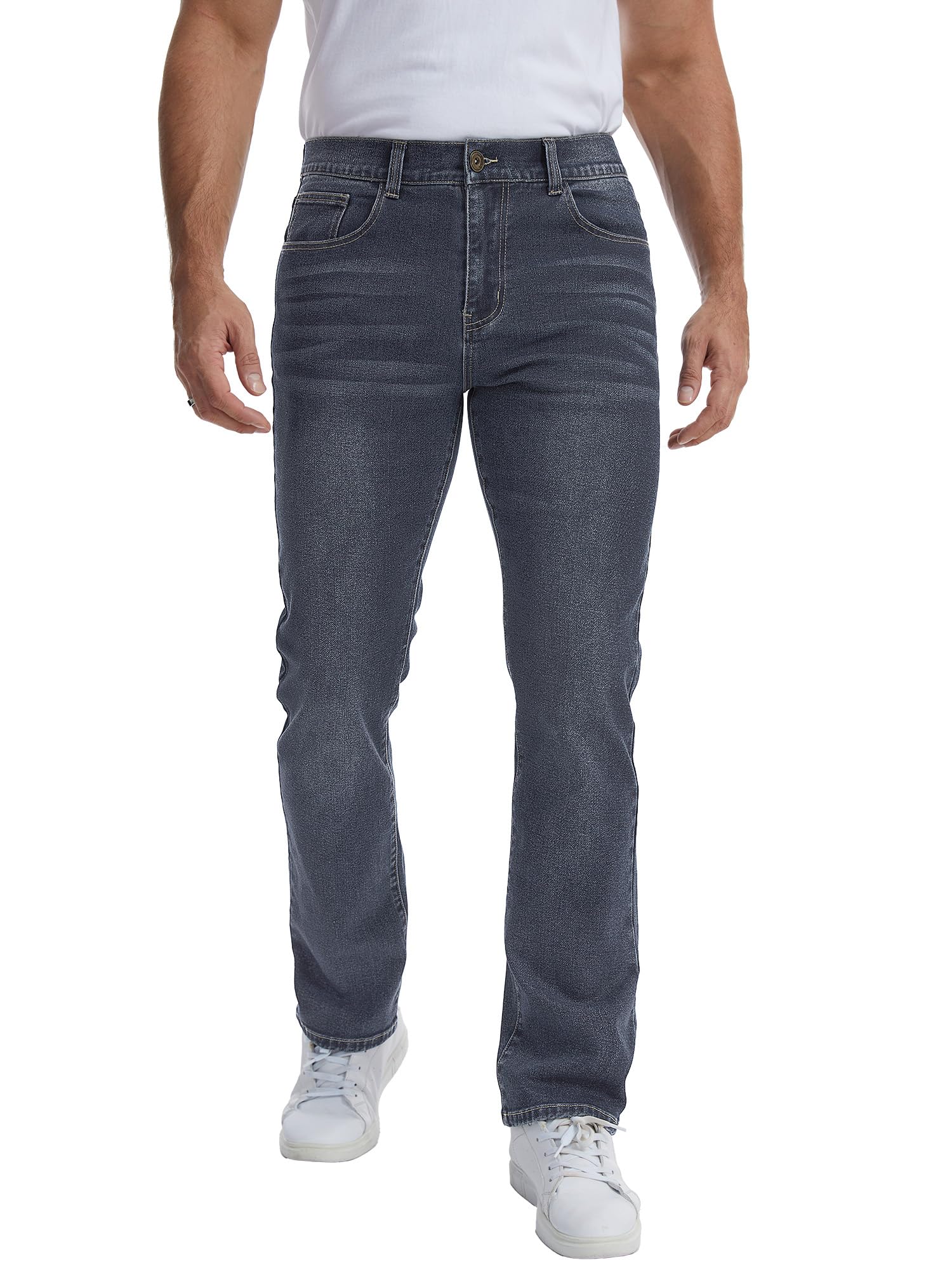 Breampot Herren Jeans Regular Fit Stretch Straight Cut Mid Waist Denim Hose