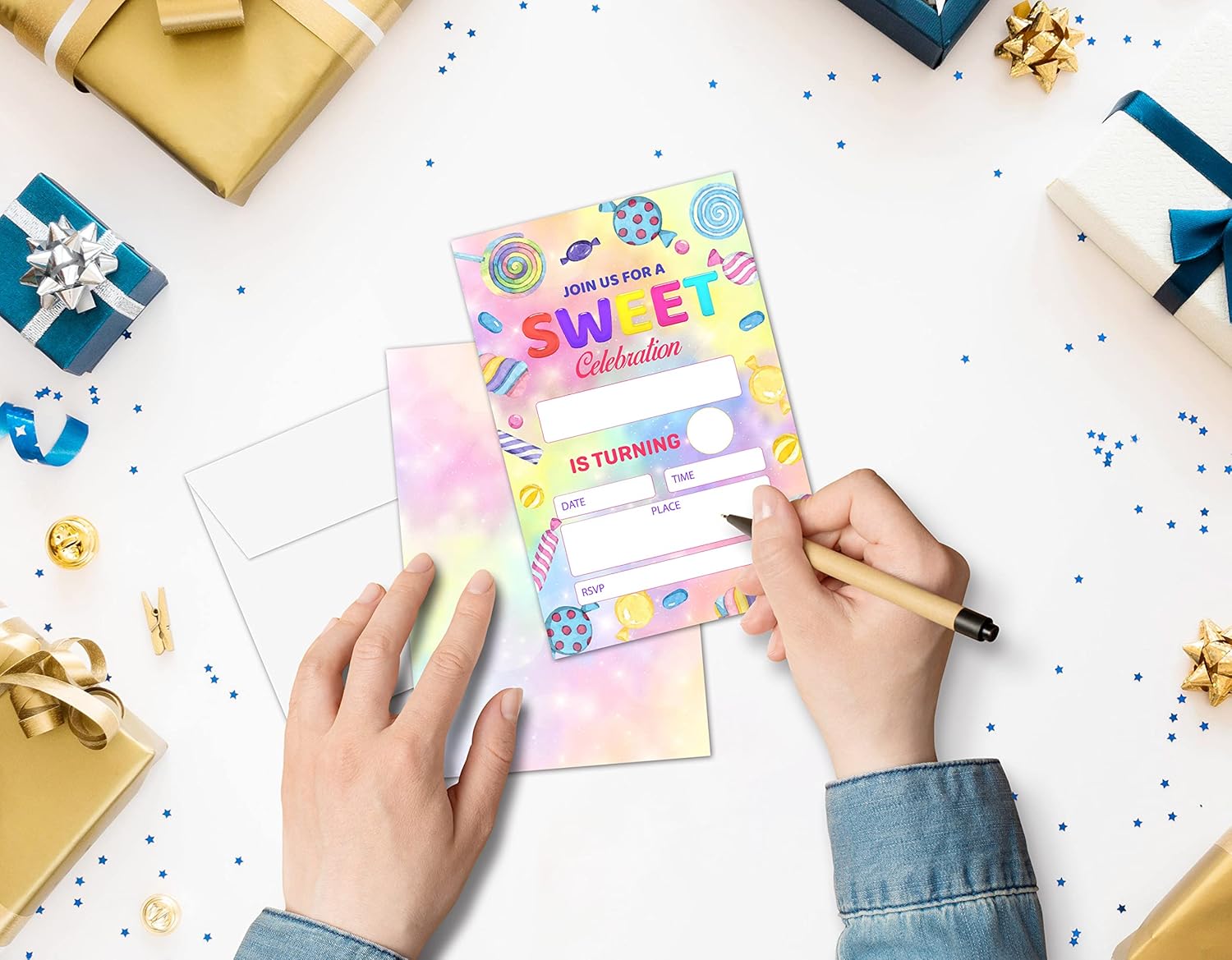 OICPYD Candy Birthday Invitations for Boys Girls Kids, Fill In Party Invites, Decorations, Favors, 20 Invitations with Envelopes (HA07) - Image 3
