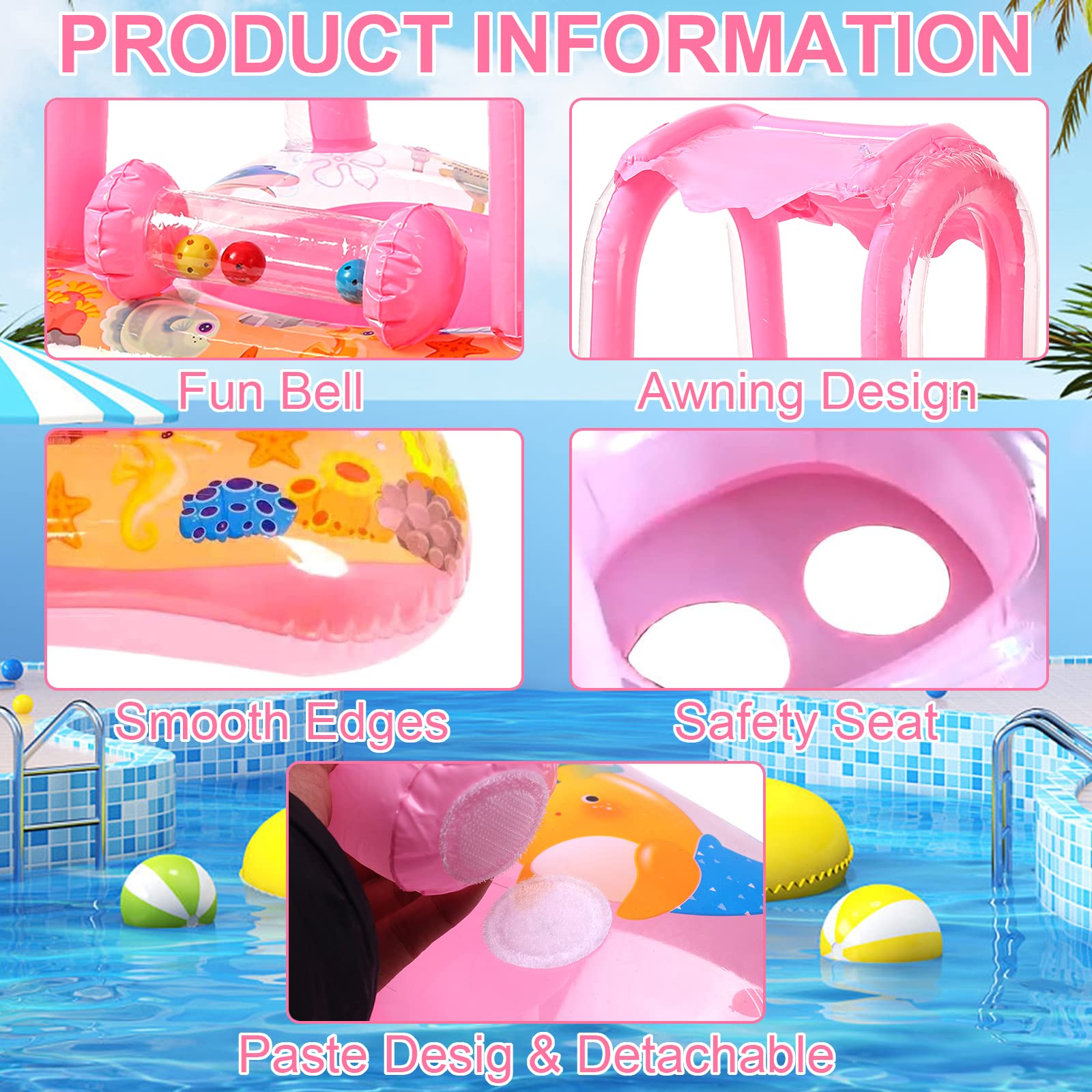 AOUVT Kinder Schwimmring Mit Sonnendach - Aufblasbarer Bade-Stuhl Für Babys 3-36 Monate