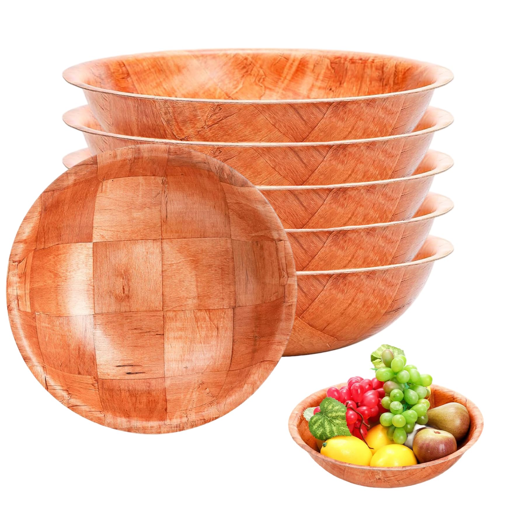 6 unids/Set ensaladera de Madera de 10 Pulgadas Redonda apilable de Madera Natural ensaladera Herramientas de Cocina rústicas para Frutas y Verduras Cocina..