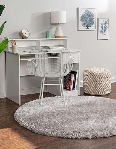 Miniatura 4 de Unique Loom Opulencia Shag Collection Alfombra de área, pantalla plateada (3 pies 3 pulgadas, redonda, pantalla plateada)