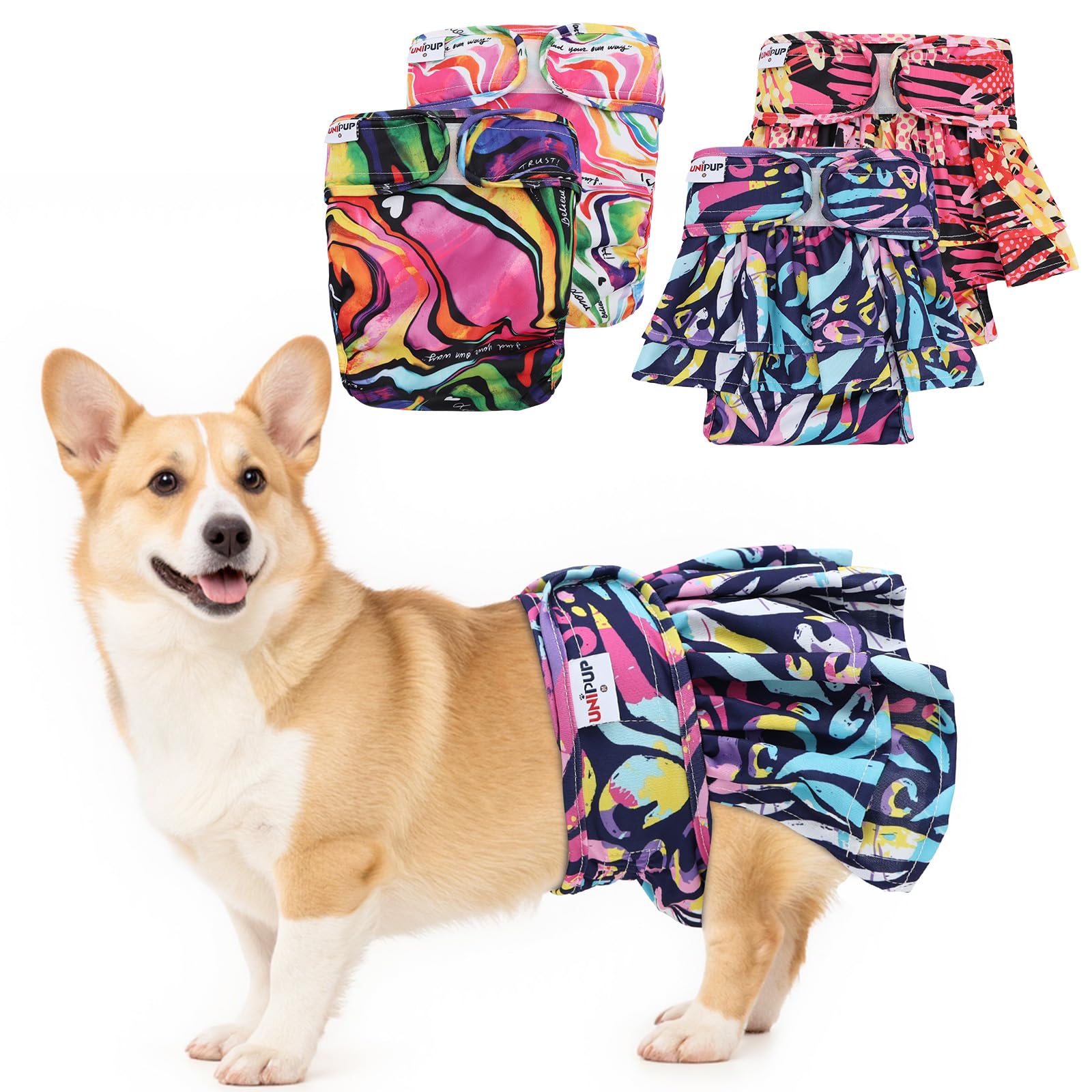 UNIPUP Female Dog Diapers Reusable No Tail Hole Period Panties Washable Diapers Female for Docked-Tail Frenchie French Bulldog Boston Terrier Without