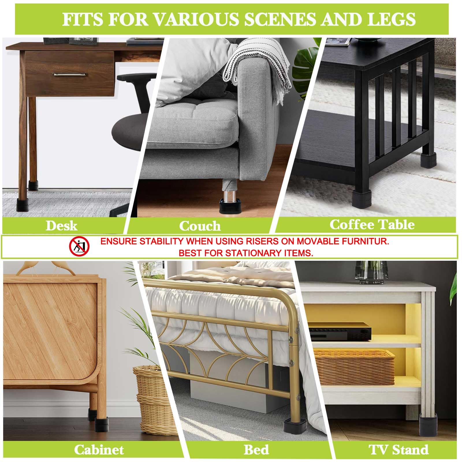 Table Leg Risers 3 Inch Couch Risers 32 Pack Furniture Risers 1, 2 Or 3 Inch, Adjustable Bed ...