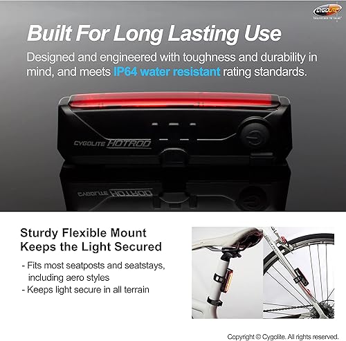 Miniatura 6 de Cygolite Hotrod 120, 90, 50 lúmenes, modelos de luz trasera para bicicleta, modos nocturnos y diurnos, LED amplios y brillantes, compacto elegante,