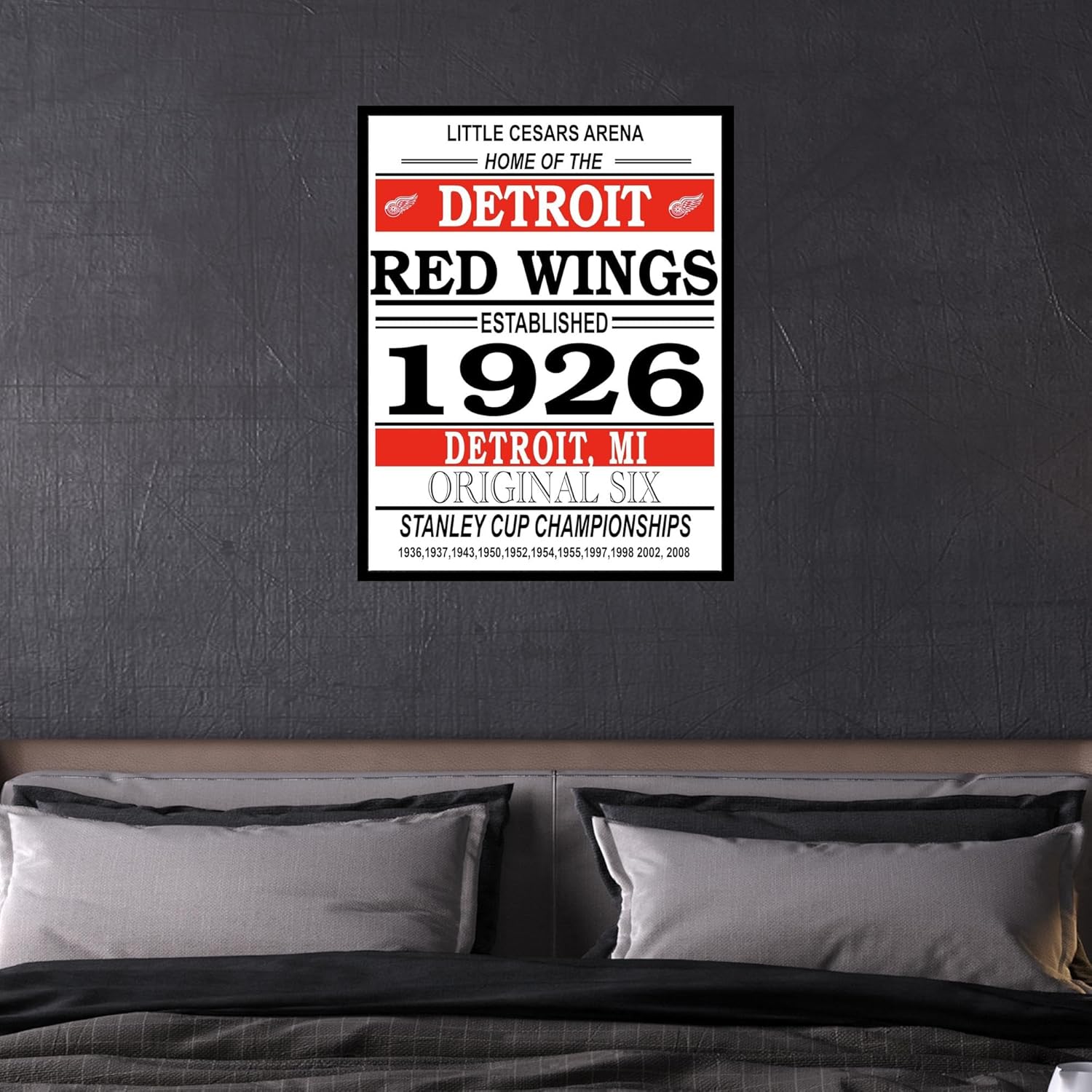 Tmo2 Red Wings Poster, Detroit Hockey Prints, Hockey Poster, Wings Wall Art, Set of 1 (11x14) - Unframed