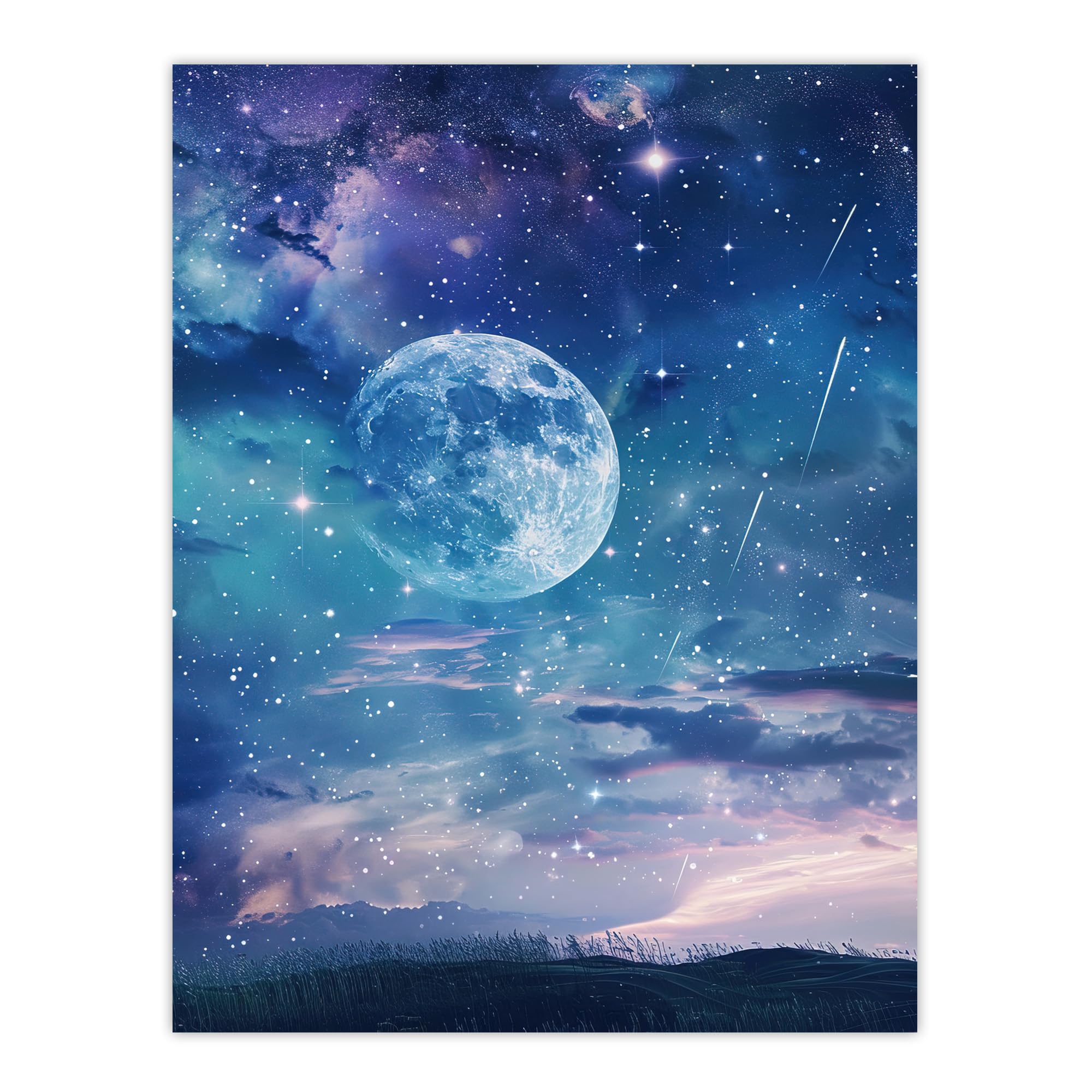 Artery8 Dreamy Full Moon Star Night Sky Surreal Starscape Living Room Extra Large XL Wall Art Poster Print