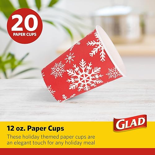 Miniatura 2 de Glad Vasos de papel desechables para todos los días con diseño navideño de copo de nieve rojo  Vasos de papel resistentes, vasos de papel para todas