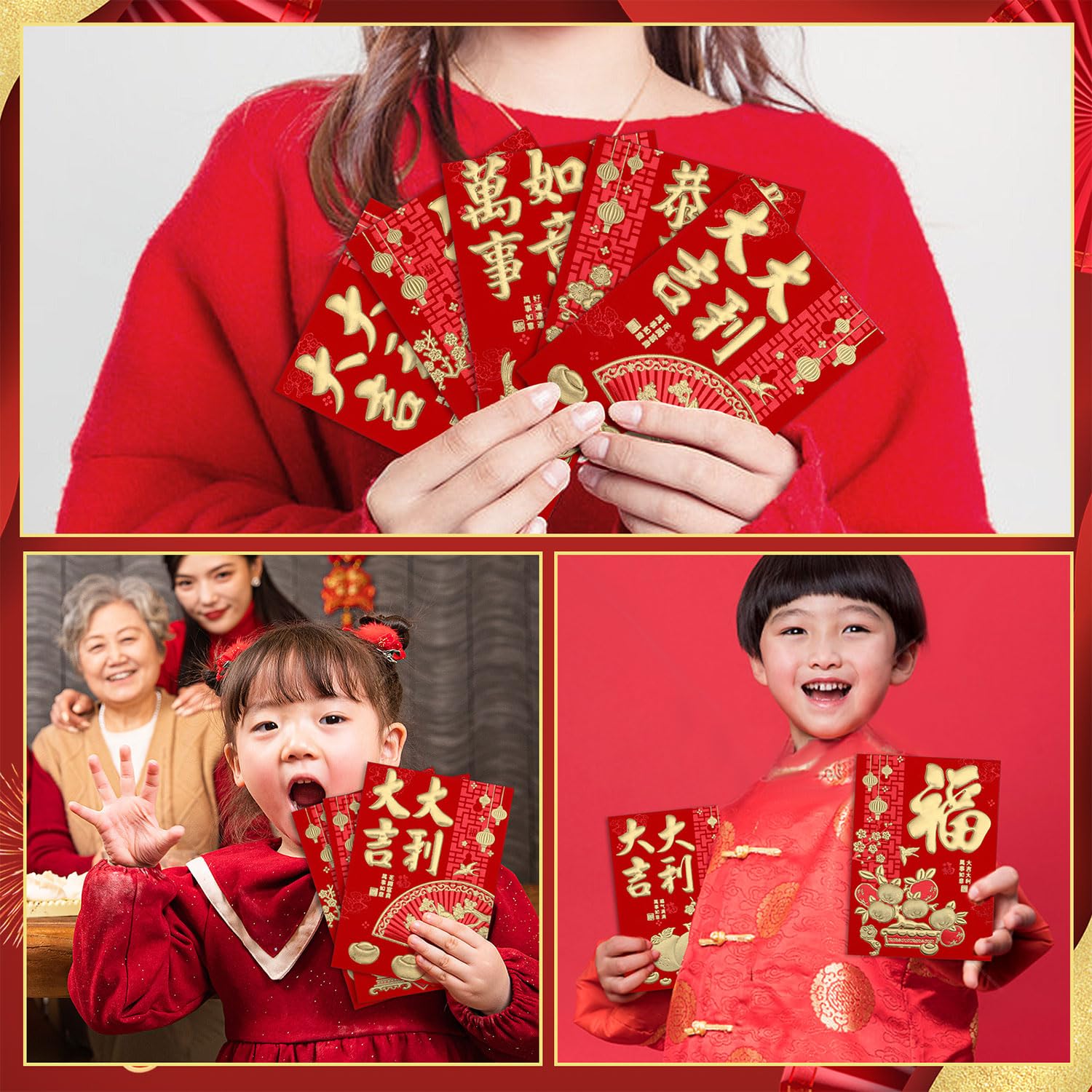 Hong Bao Enveloppes Rouges Nouvel An Chinois 11,5x8cm 36pcs Monnaie Cuivre 50pcs Feng Shui