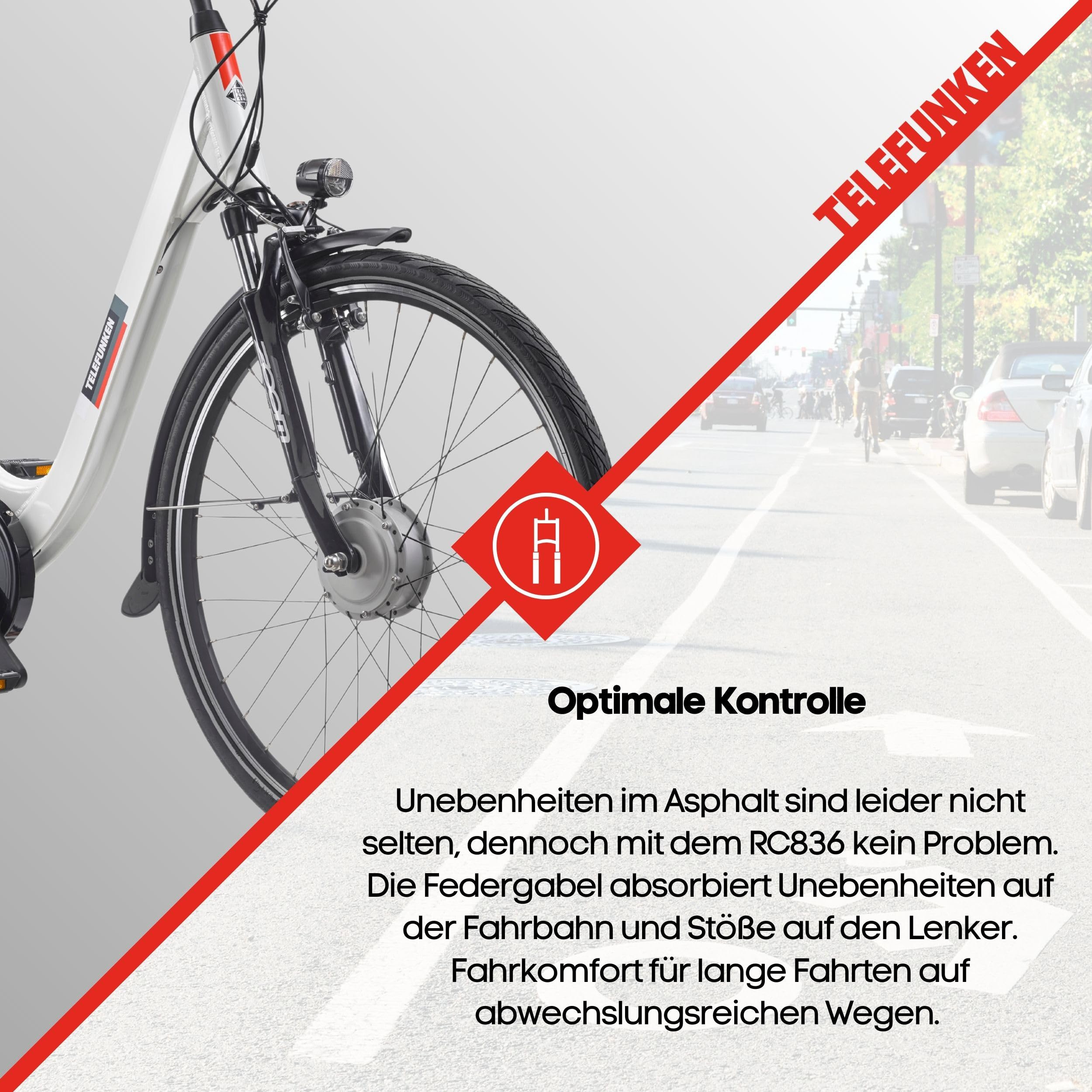 TELEFUNKEN E-Bike Damen 28 Zoll | Elektrofahrrad Frontmotor | 3-Gang Nabenschaltung | V-Bremsen | Pedelec Citybike | inkl. Panzerkabelschloss | RC836 Multitalent