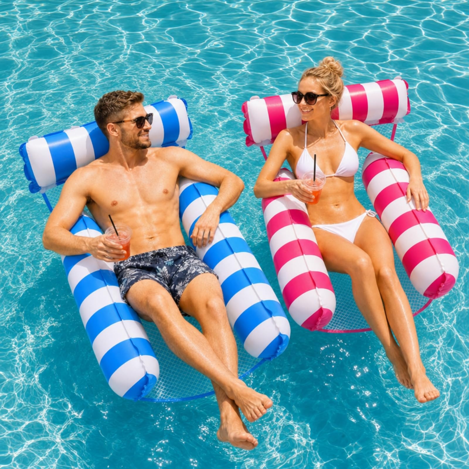 CNMTCCO 2-Piece Inflatable Pool Float Set, 4-in-1 Multifunctional Water Hammock Lounger, Adult Inflatable Pool Float, Portable Pool for Summer Beach Vacations
