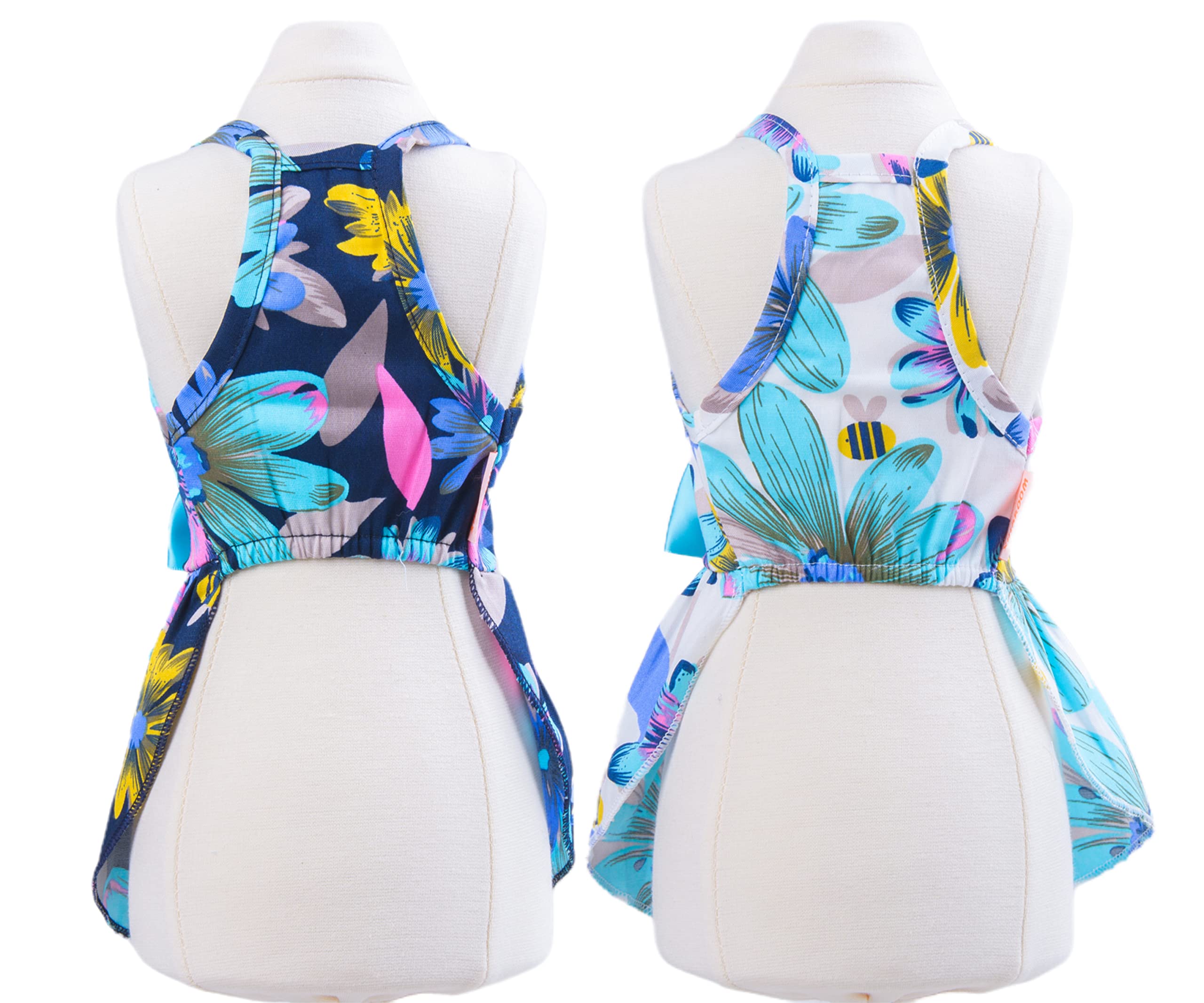 2-teiliges Hundekleid Für Kleine Hunde – Sonnenblumen-Design Mit Schleife, Größe M (Brust 33 Cm), Weicher Baumwollmix Für Sommer