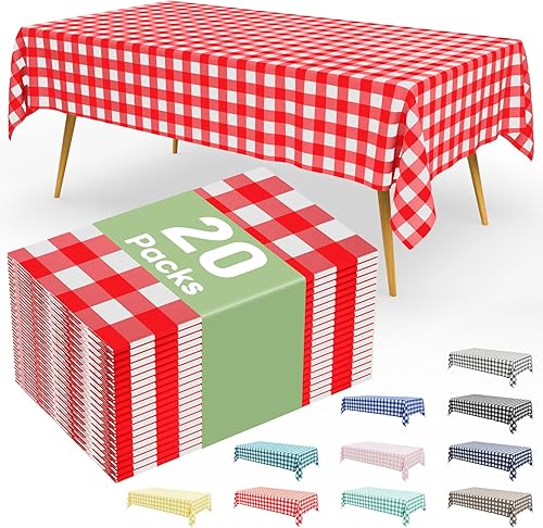 Miniatura 48 de Smiry Paquete de 8 manteles desechables a cuadros, mantel de plástico impermeable de 54 x 108 pulgadas, manteles rectangulares a cuadros caqui y