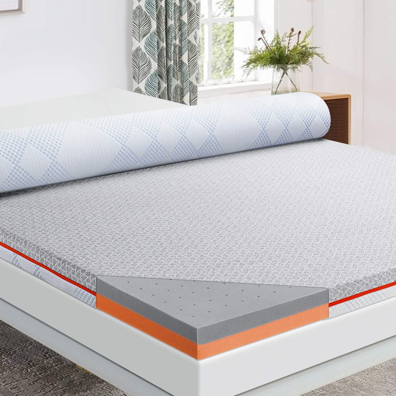 Get Discount Offer Maxzzz Mattress Topper Queen, 3 Inch Bamboo Charcoal Memory Foam Mattress Topper & Copper Foam Bed Topper Dual Side Use, Removable Soft Cover with Ventilated Design CertiPUR-US Certified(60x80Inch)