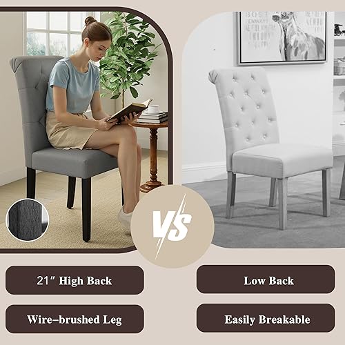 Miniatura 6 de Juego de 4 sillas de comedor tapizadas, sillas de cocina Parsons copetudas con patas de madera maciza, silla auxiliar de tela moderna para