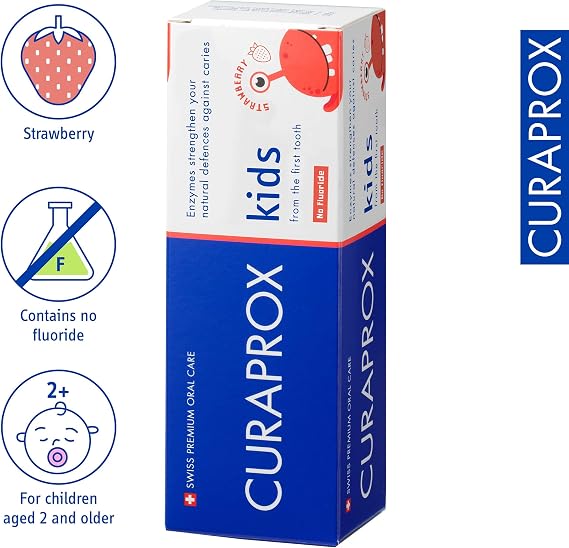 Curaprox Kids Toothpaste – Fluoride-Free for Toddlers | Strawberry Flavour | Gentle Protection from First Tooth | 60ml | Made in Switzerland