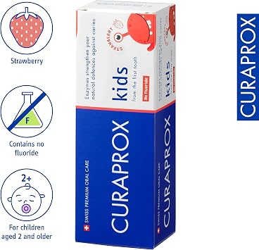Curaprox Kids Toothpaste – Fluoride-Free for Toddlers | Strawberry Flavour | Gentle Protection from First Tooth | 60ml | Made in Switzerland