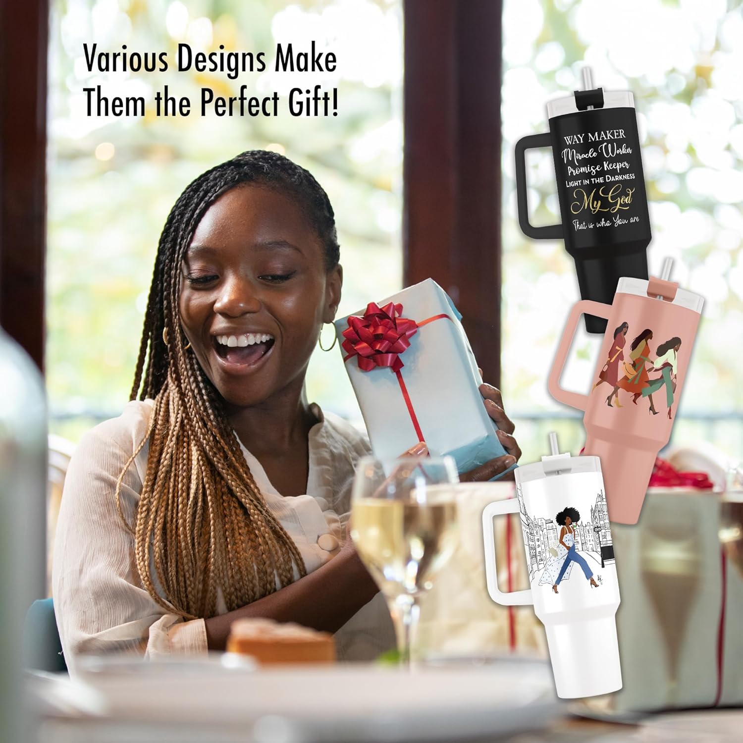 40oz Tumbler with Inspirational Quotes, African American Art, Handle, Straw & Twist-On Lid – Leak-Proof Insulated Drinkware for Black Women, Uplifting Gift - Woman with God - Image 6