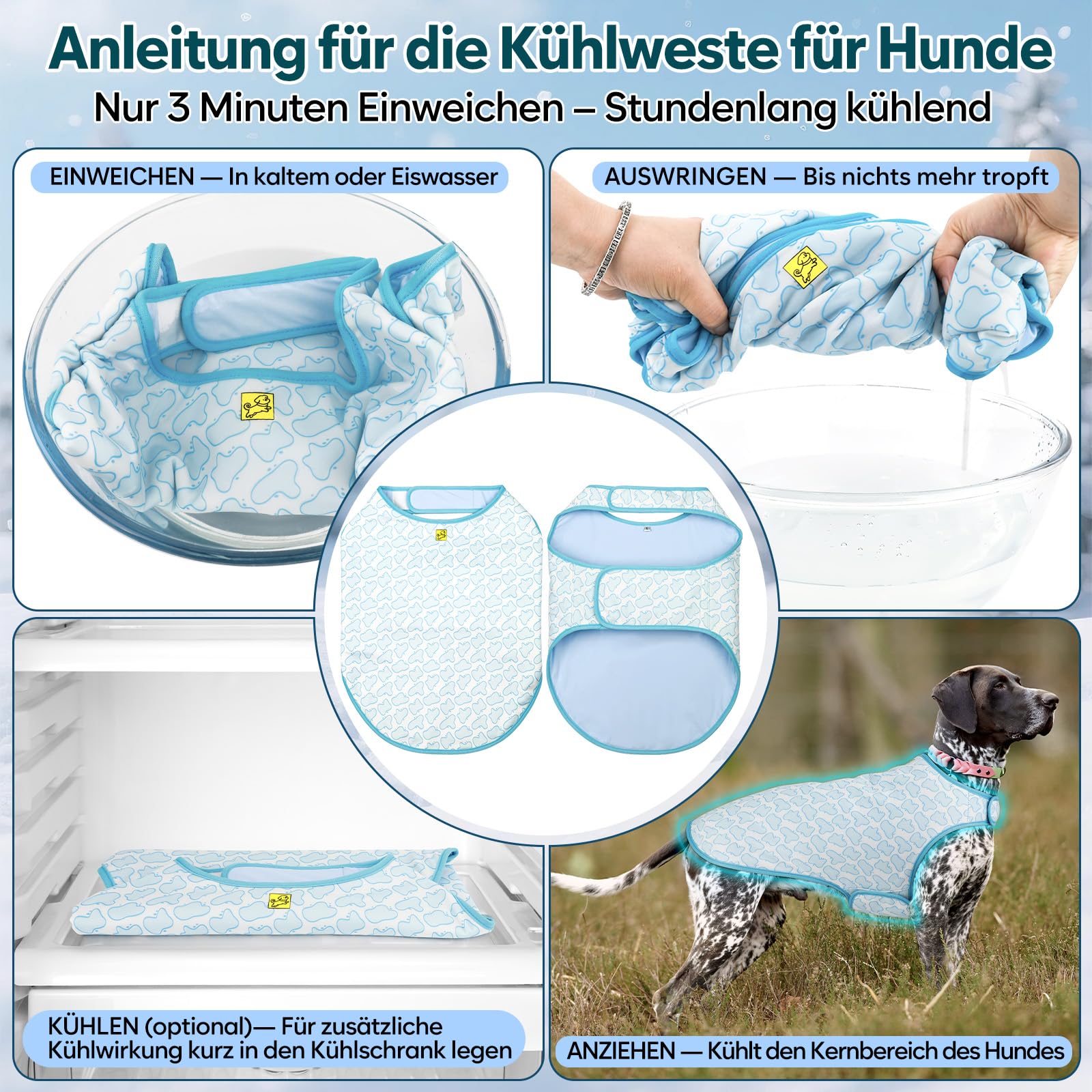Gilet rinfrescante per cani – Leggero, protezione UV, regolabile, riutilizzabile, raffreddamento evaporativo, reversibile. Ideale per escursioni, corsa, viaggi, giochi.