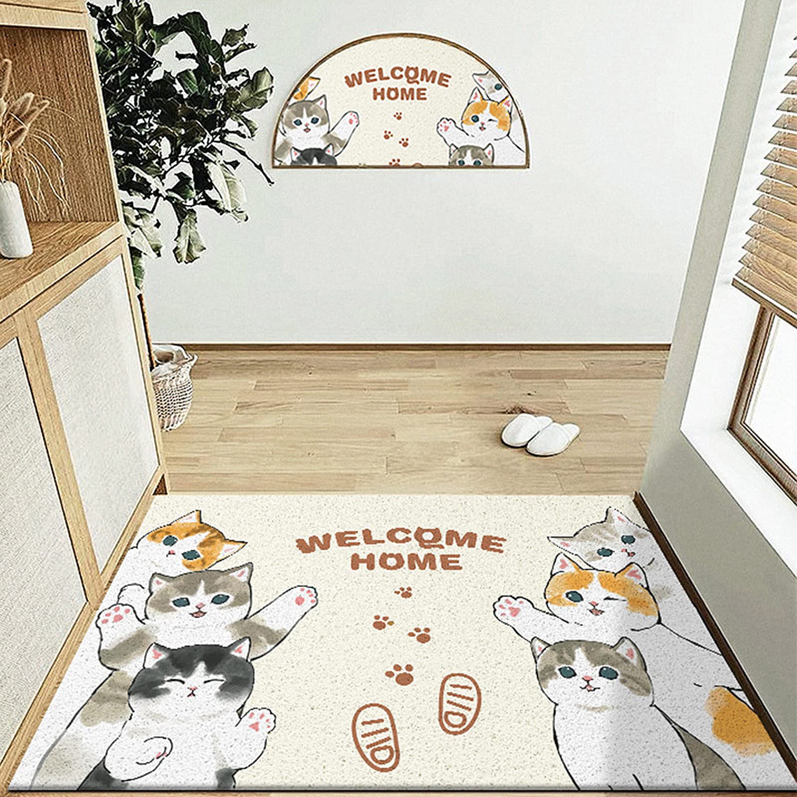 Felpudo con estampado de gatos, tapete grande de dibujos animados para interiores y exteriores, atrapa escombros y agua, tapete de bienvenida para entrada y decoración del hogar, perfecto para