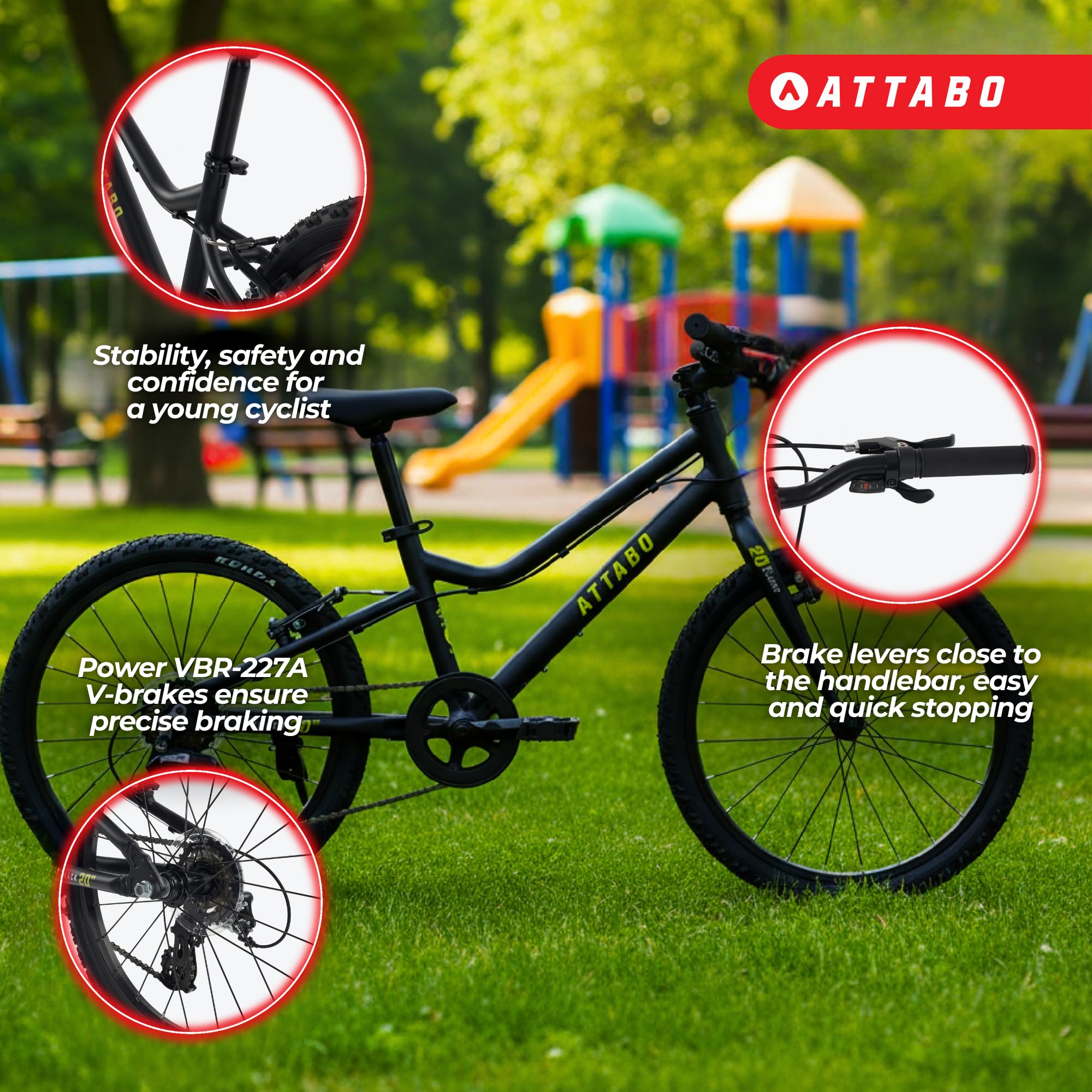 ATTABO Knack 20 – rower dziecięcy (5-9 lat) z lekką aluminiową ramą, 20-calowe koła, stalowy widelec, do wzrostu 110-135 cm, stabilna konstrukcja, wygodny i bezpieczny podczas każdej jazdy