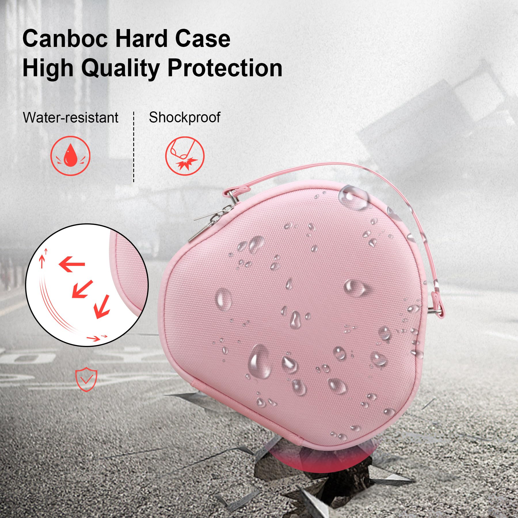 Canboc Max Custodia per Max Cuffie Over-Ear wireless, Custodia per cuffie smart da viaggio, Spazio extra adatto al cavo, Caricabatterie, Upgrade-Rosa (Tessuto)