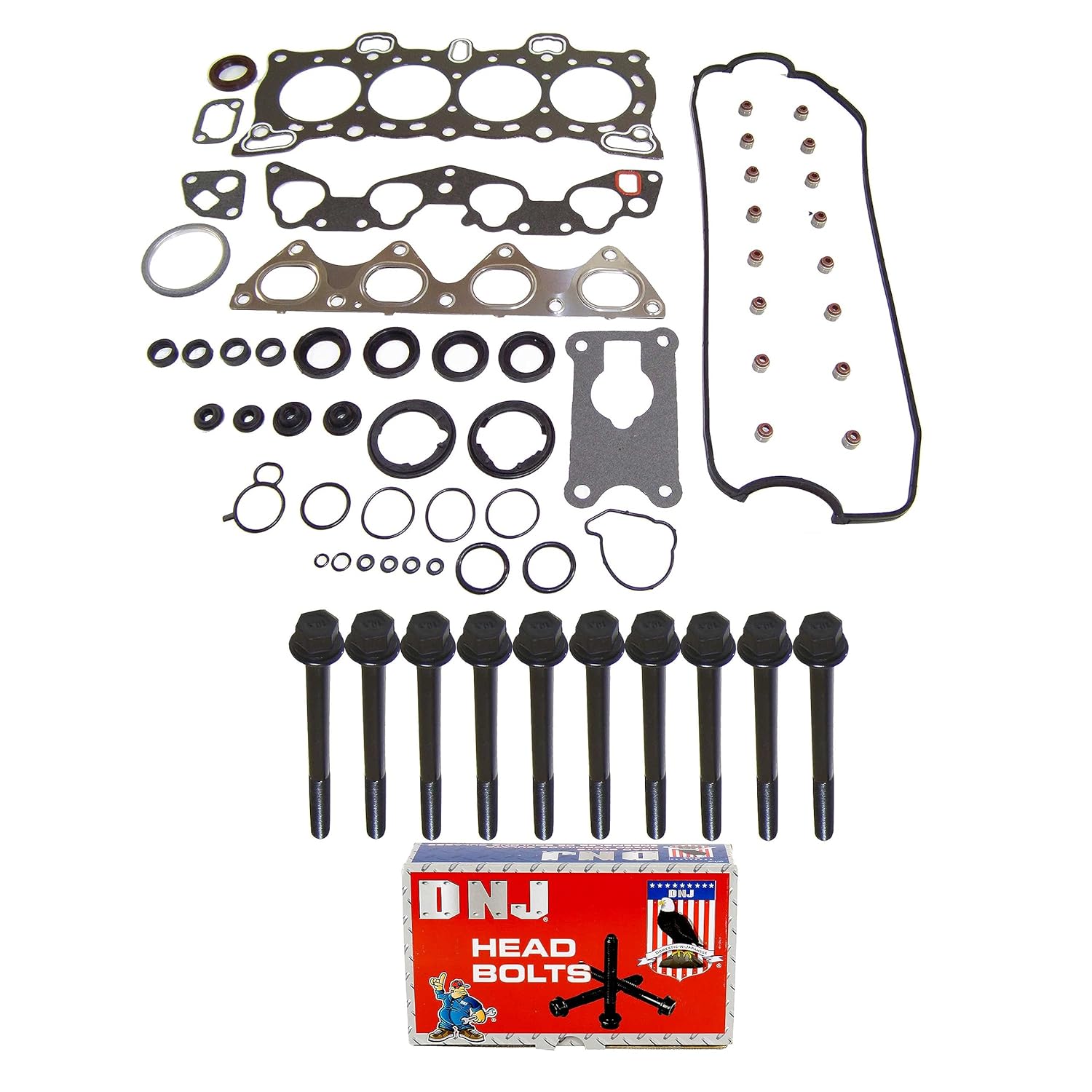 DNJ HGB290 Cylinder Head Gasket Set with Head Bolt Kit for 1988-1995 Honda Civic Civic del Sol CRX 1.5L-1.6L L4 16V SOHC 1493cc