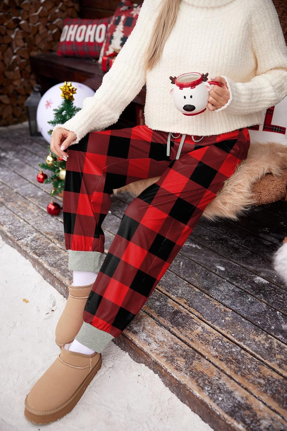 For G and PL Womens Christmas with Drawstring Funny 3D Print Pajama Reindeer Lightweight with Pocket Joggers S - Image 3