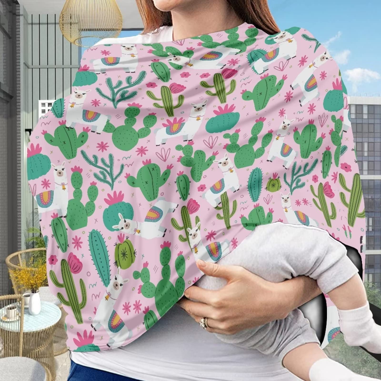 JEOCODY Infant Stroller Cover Alpaca and Catcus Pattern Elastic Shopping Cart Cover Shopping Cart Cover Breathable Baby Carrier Covers for Boys Girls