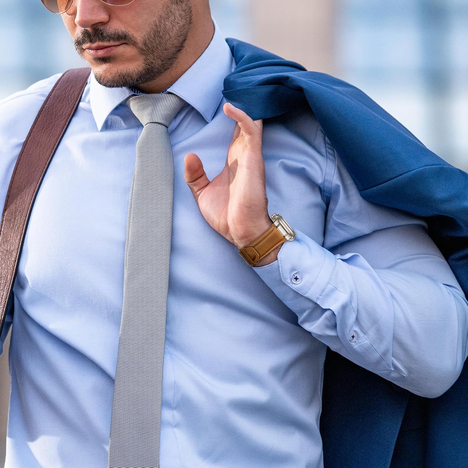 Leather Bands Compatible with Apple Watch Ultra 3/2/1 Band 49mm 46mm 45mm 44mm 42mm Men, Leather Metal Connector Strap for iWatch Ultra Series 11/10/9/8/7/SE/6/5/4/3/2/1, Retro Brown/Titanium - Image 7