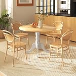 COSTWAY Table ronde pour 4, 39-inch Table de cuisine en bois avec cadre en bois de caoutchouc massif, jambes à tourbe courbées, coussinets réglables, table de dîner rustique du milieu du siècle pour le salon (Natural+White)
